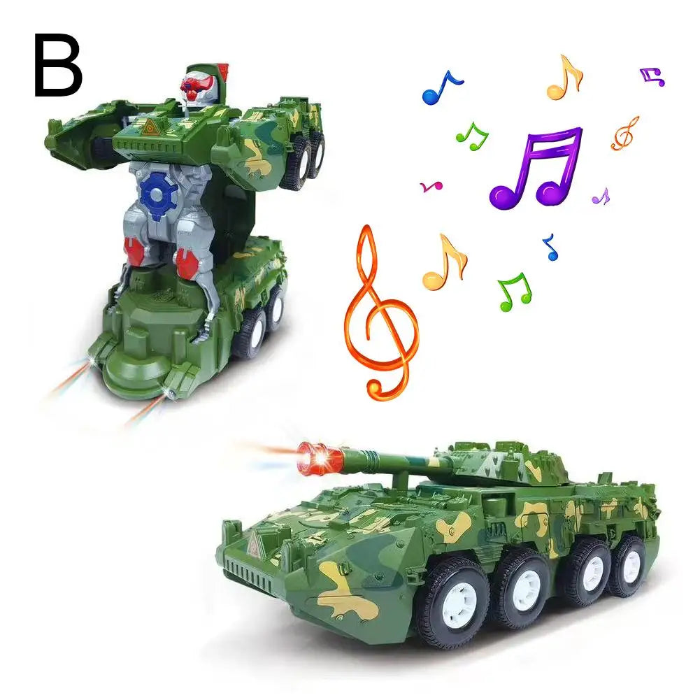 Children's Light Music Toy Car Electric Universal Driving Car Fighter Deformation Tank Robot