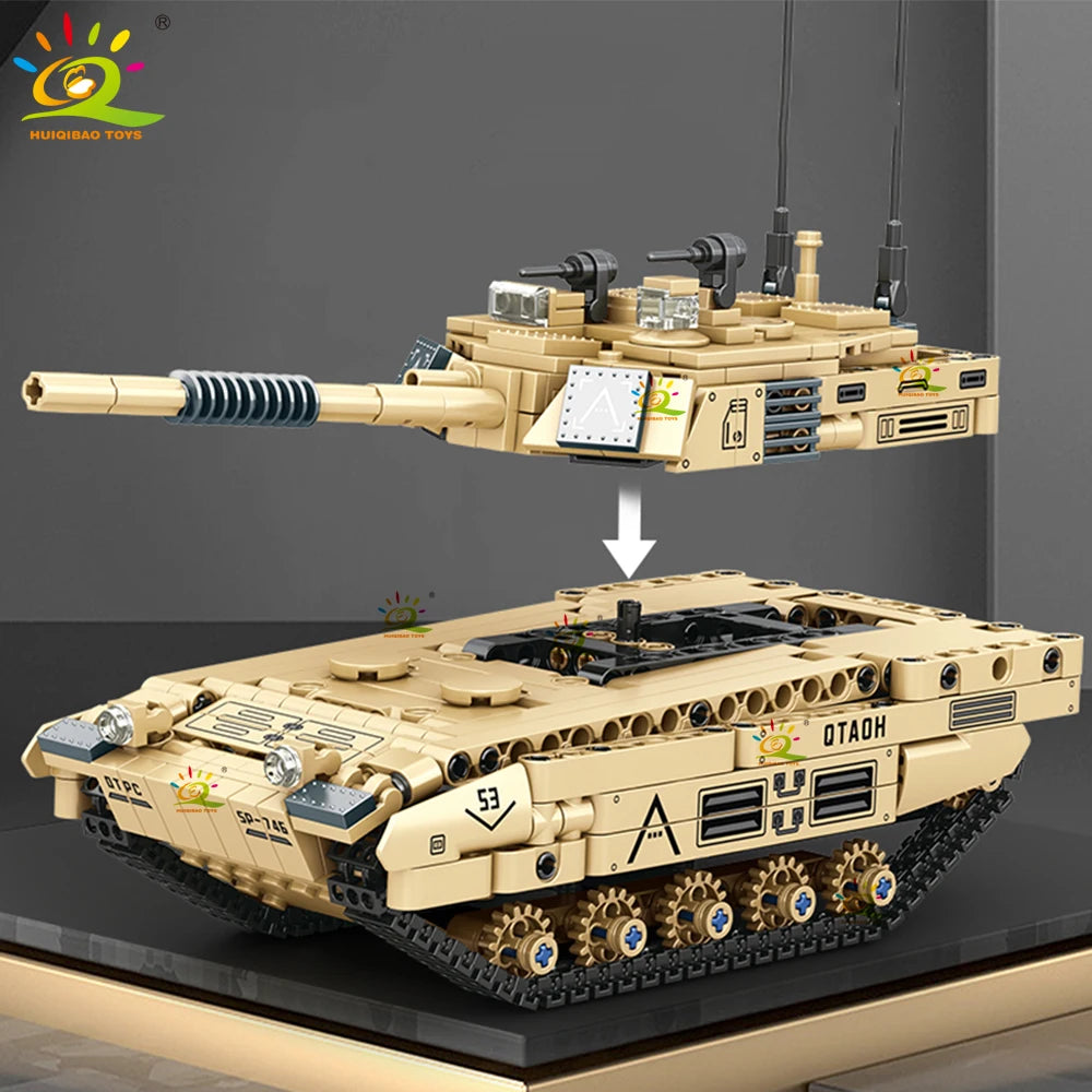 HUIQIBAO RC WW2 Military Tank Building Blocks Set for Children Remote Control Army Bricks Toy City Construction Bricks Kids Gift