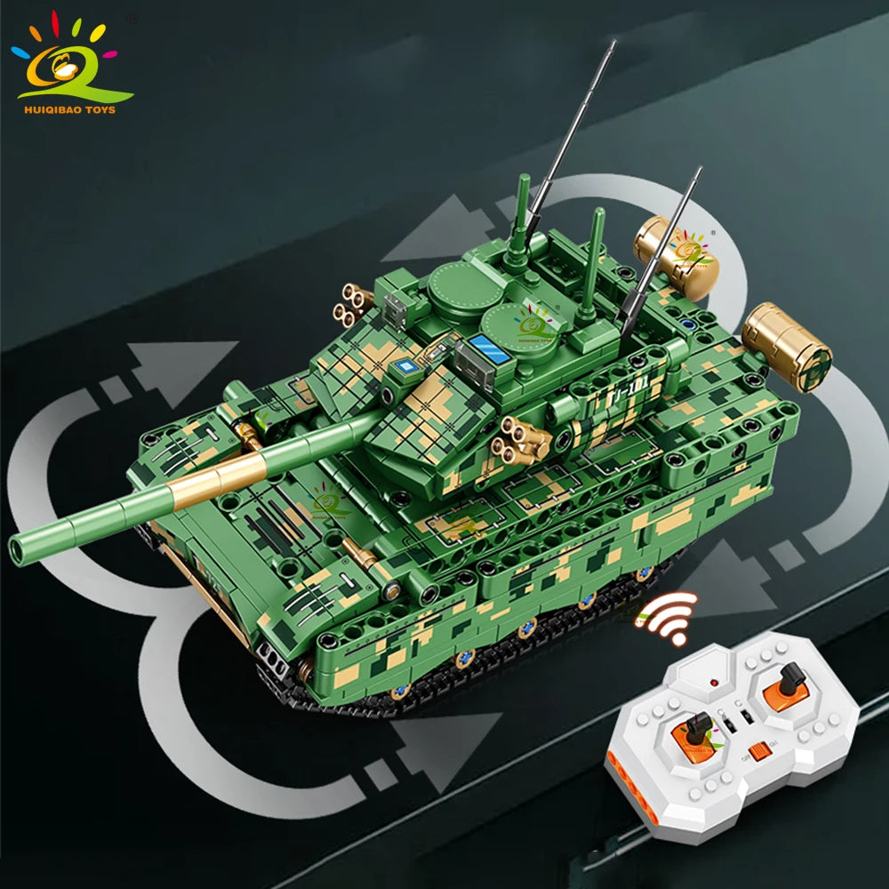 HUIQIBAO RC WW2 Military Tank Building Blocks Set for Children Remote Control Army Bricks Toy City Construction Bricks Kids Gift