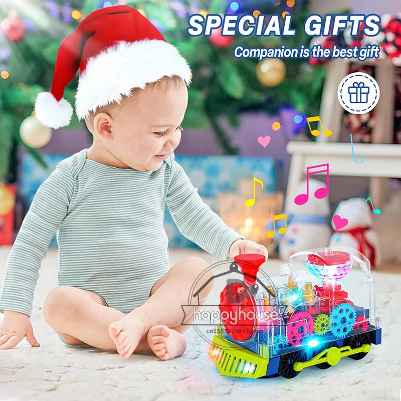 Light Up Transparent Gear Tank Toy for Kids Armored Car Toy with Visible Moving Gears Educational Crawling Toys for Toddlers