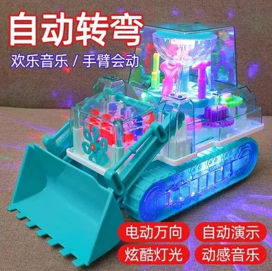 Children's electric transparent gear excavator toy boy music toy car electric universal engineering vehicle excavator