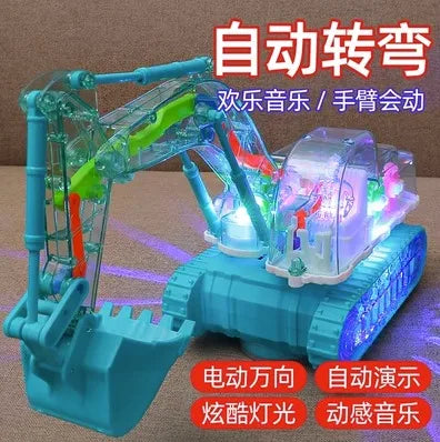 Children's electric transparent gear excavator toy boy music toy car electric universal engineering vehicle excavator