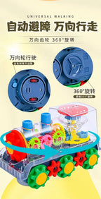 Light Up Transparent Gear Car Toy with LED Light Music Early Educational Toys Bump and Go Toy Luminous Toy Car for Kids B433