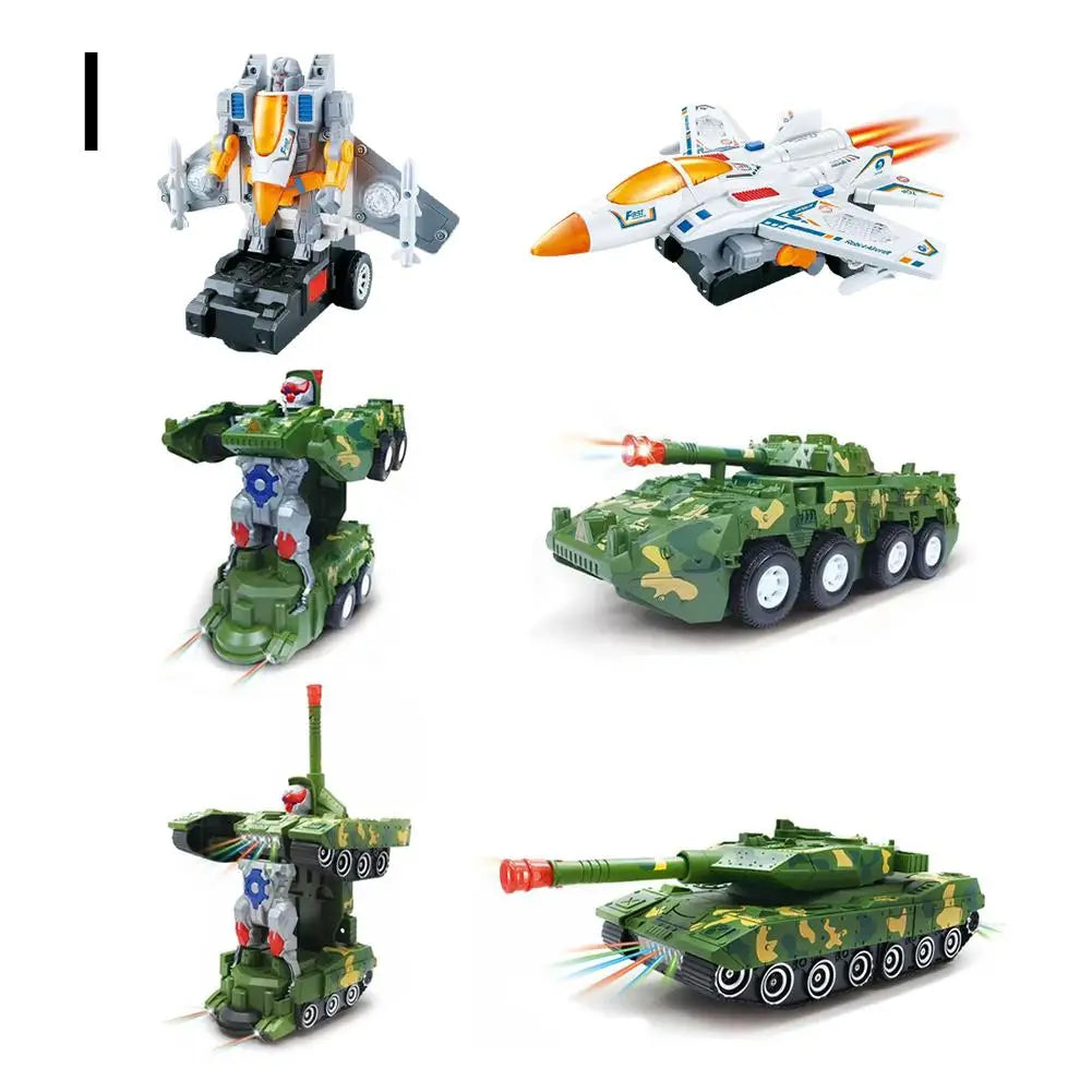 Children's Light Music Toy Car Electric Universal Driving Car Fighter Deformation Tank Robot
