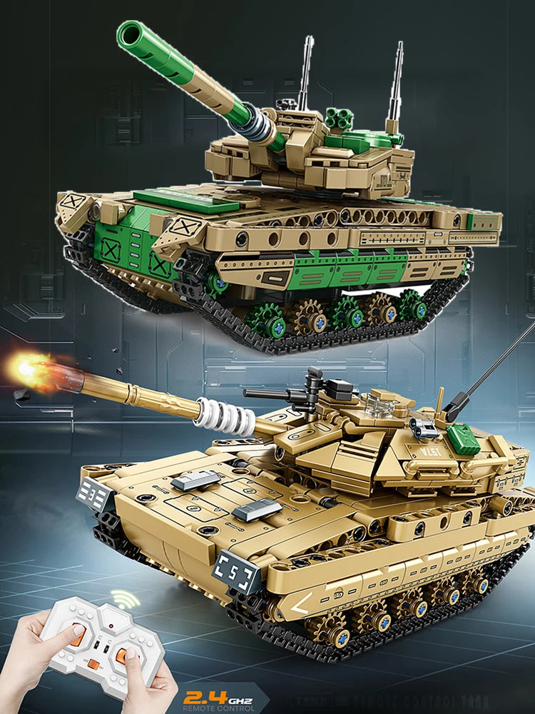 HUIQIBAO RC WW2 Military Tank Building Blocks Set for Children Remote Control Army Bricks Toy City Construction Bricks Kids Gift