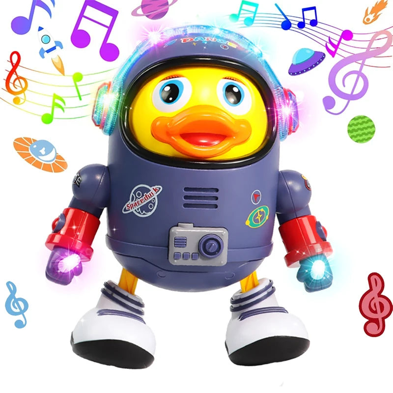 Baby Montessori Electric Space Duck Music Toy Moving Walking Dancing Interactive Toys Electronic Pets Duck Doll for Toddler Gift