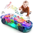 Kid Transparent Electric Car Sensory Racing Car Toy Colorful Moving Gears with Music Light Baby Crawling Toy Educational Gift