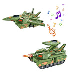 Children's Light Music Toy Car Electric Universal Driving Car Fighter Deformation Tank Robot