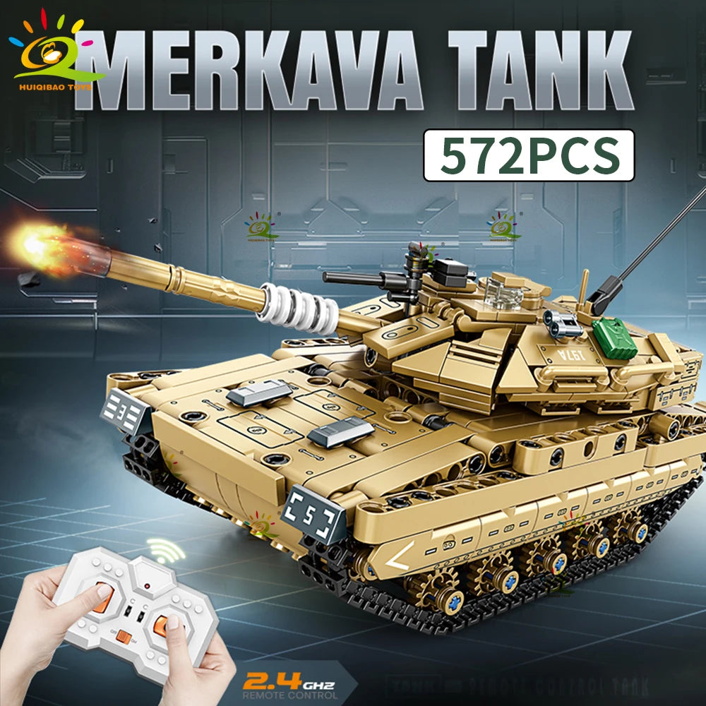 HUIQIBAO RC WW2 Military Tank Building Blocks Set for Children Remote Control Army Bricks Toy City Construction Bricks Kids Gift
