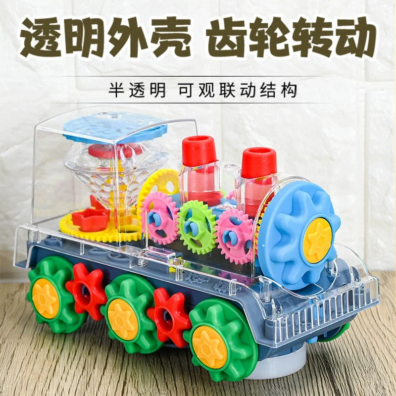 Light Up Transparent Gear Car Toy with LED Light Music Early Educational Toys Bump and Go Toy Luminous Toy Car for Kids B433