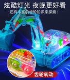 Children's electric transparent gear excavator toy boy music toy car electric universal engineering vehicle excavator