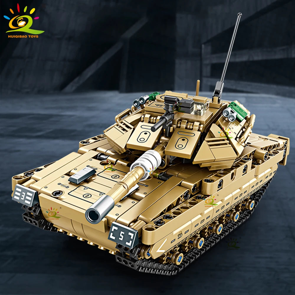HUIQIBAO RC WW2 Military Tank Building Blocks Set for Children Remote Control Army Bricks Toy City Construction Bricks Kids Gift