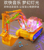 Children's electric transparent gear excavator toy boy music toy car electric universal engineering vehicle excavator