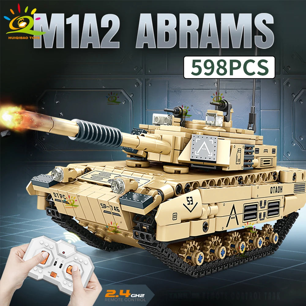 HUIQIBAO RC WW2 Military Tank Building Blocks Set for Children Remote Control Army Bricks Toy City Construction Bricks Kids Gift