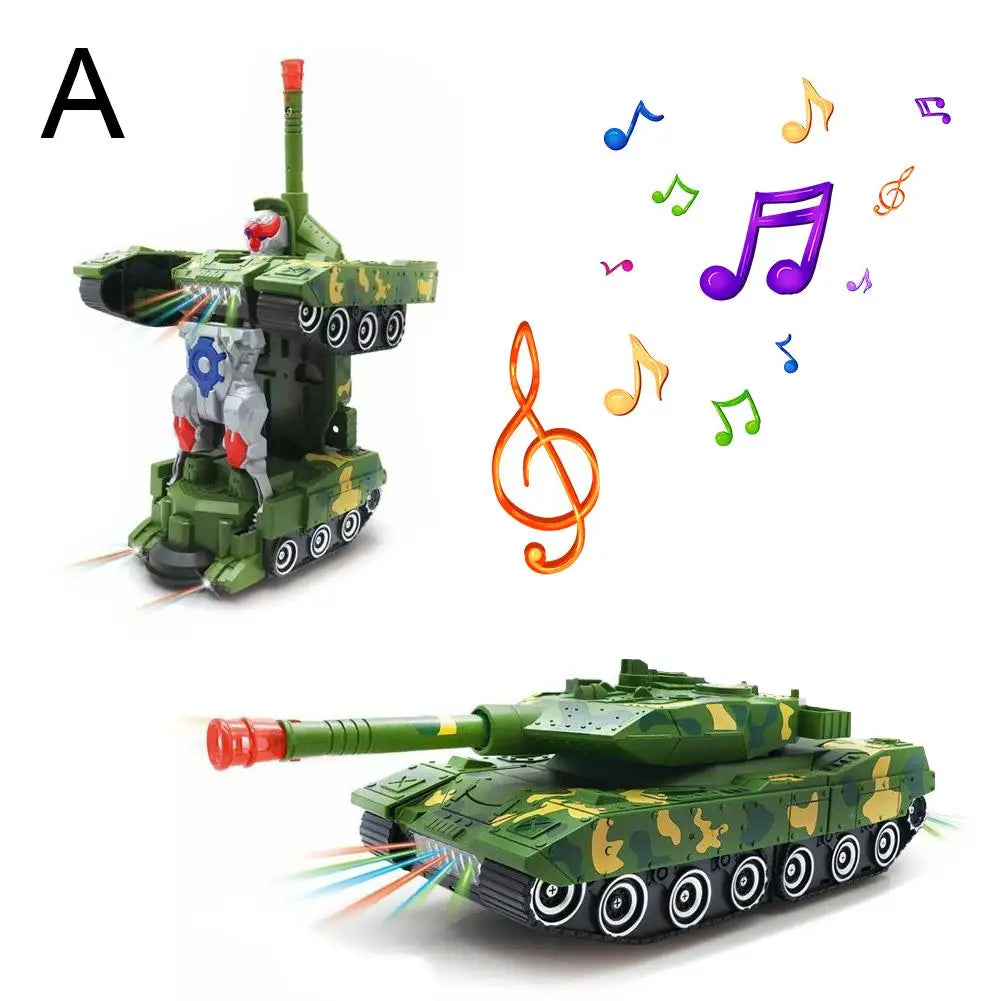 Children's Light Music Toy Car Electric Universal Driving Car Fighter Deformation Tank Robot