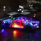 Kid Transparent Electric Car Sensory Racing Car Toy Colorful Moving Gears with Music Light Baby Crawling Toy Educational Gift
