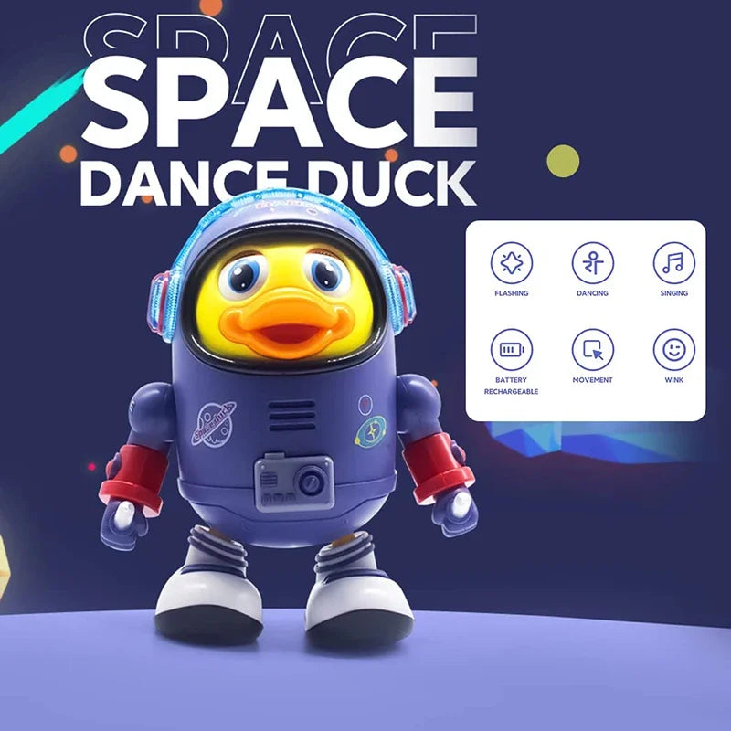 Baby Montessori Electric Space Duck Music Toy Moving Walking Dancing Interactive Toys Electronic Pets Duck Doll for Toddler Gift