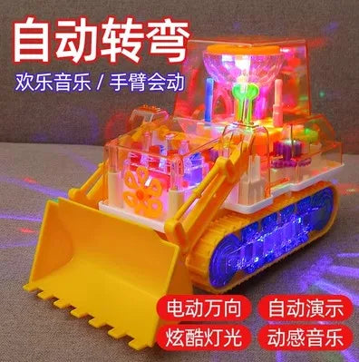 Children's electric transparent gear excavator toy boy music toy car electric universal engineering vehicle excavator