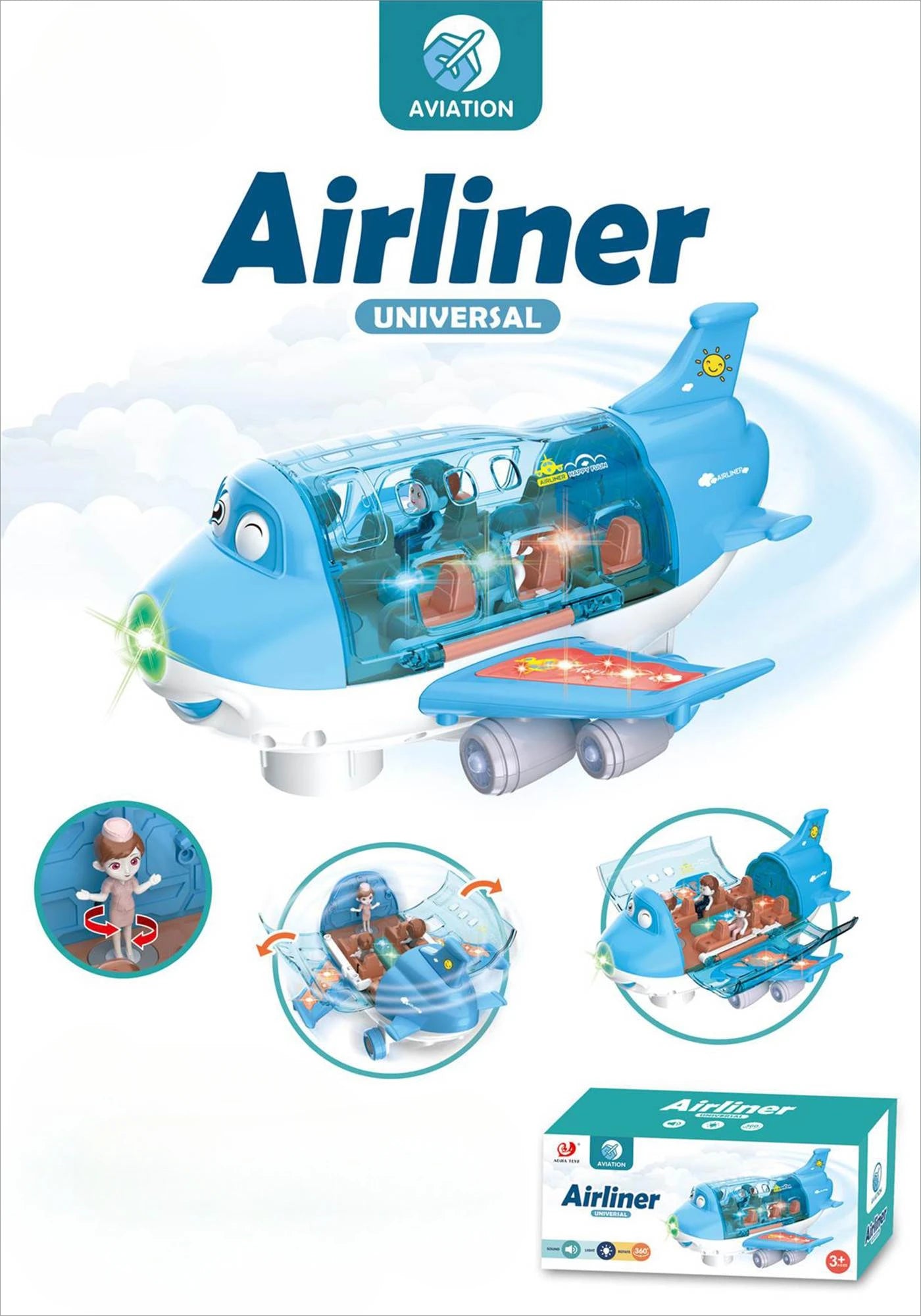 360 Degree Rotating Electric Airplane Model Toy with Bump and Go Action, Music & Lights Educational Toys for Kids Birthday Gifts