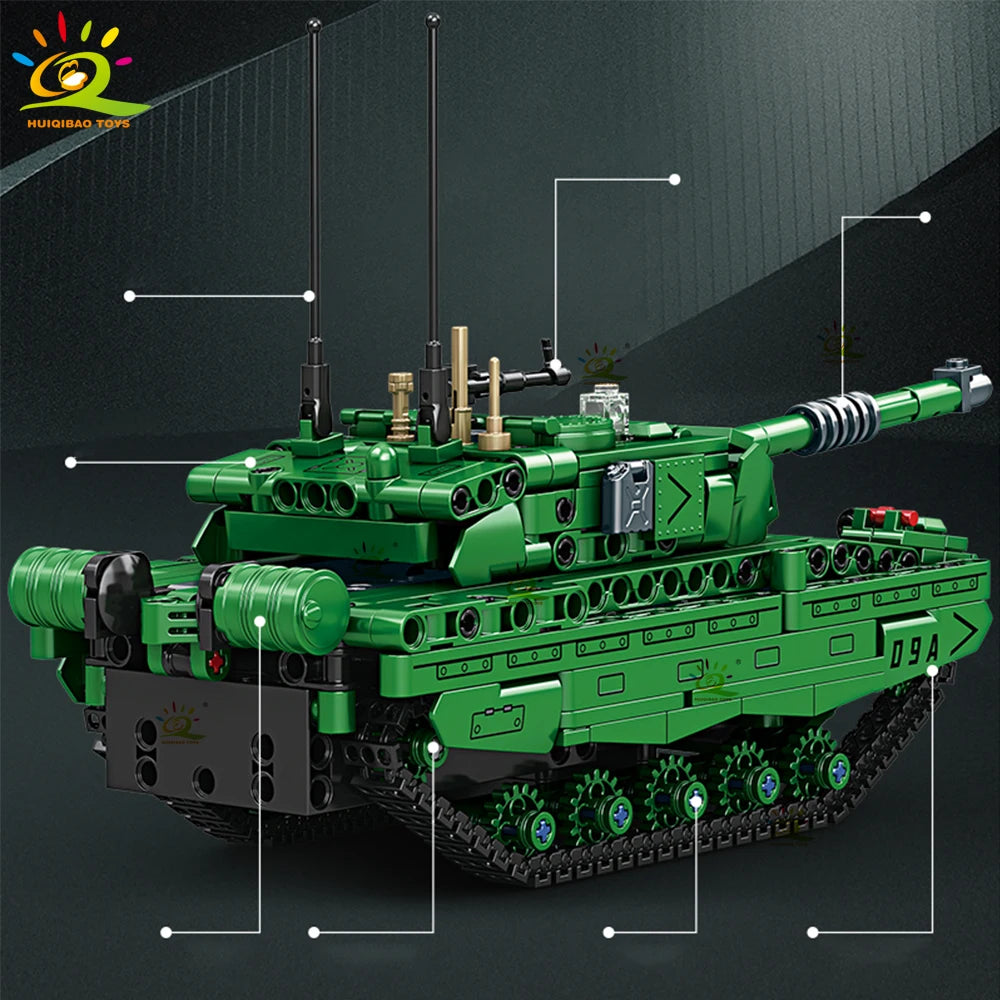 HUIQIBAO RC WW2 Military Tank Building Blocks Set for Children Remote Control Army Bricks Toy City Construction Bricks Kids Gift