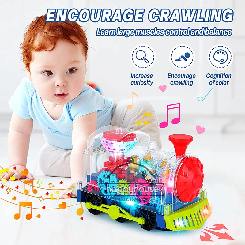 Light Up Transparent Gear Tank Toy for Kids Armored Car Toy with Visible Moving Gears Educational Crawling Toys for Toddlers