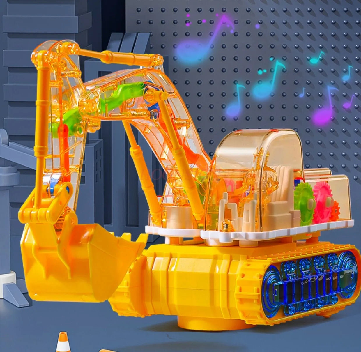Children's electric transparent gear excavator toy boy music toy car electric universal engineering vehicle excavator
