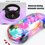 Kid Transparent Electric Car Sensory Racing Car Toy Colorful Moving Gears with Music Light Baby Crawling Toy Educational Gift