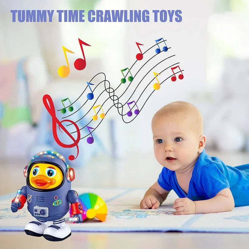 Baby Montessori Electric Space Duck Music Toy Moving Walking Dancing Interactive Toys Electronic Pets Duck Doll for Toddler Gift