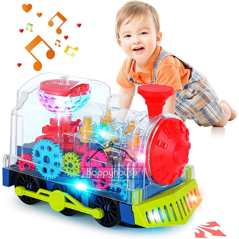 Light Up Transparent Gear Tank Toy for Kids Armored Car Toy with Visible Moving Gears Educational Crawling Toys for Toddlers