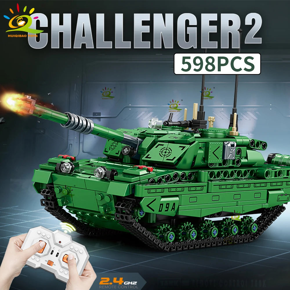 HUIQIBAO RC WW2 Military Tank Building Blocks Set for Children Remote Control Army Bricks Toy City Construction Bricks Kids Gift