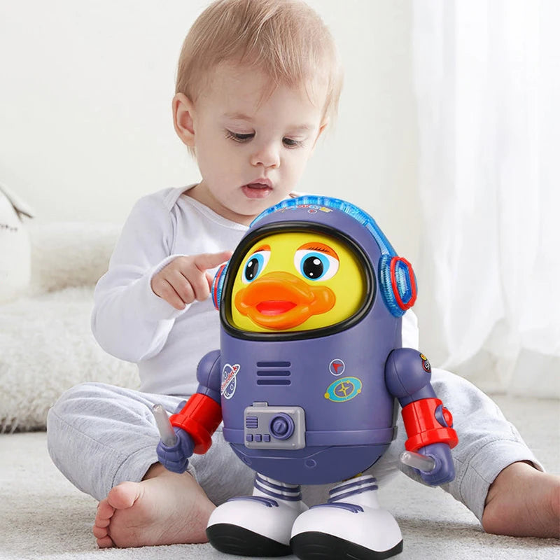 Baby Montessori Electric Space Duck Music Toy Moving Walking Dancing Interactive Toys Electronic Pets Duck Doll for Toddler Gift