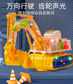 Children's electric transparent gear excavator toy boy music toy car electric universal engineering vehicle excavator