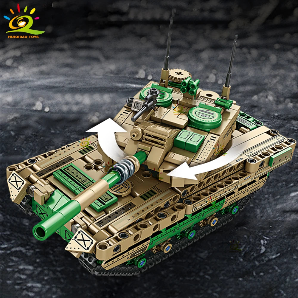 HUIQIBAO RC WW2 Military Tank Building Blocks Set for Children Remote Control Army Bricks Toy City Construction Bricks Kids Gift