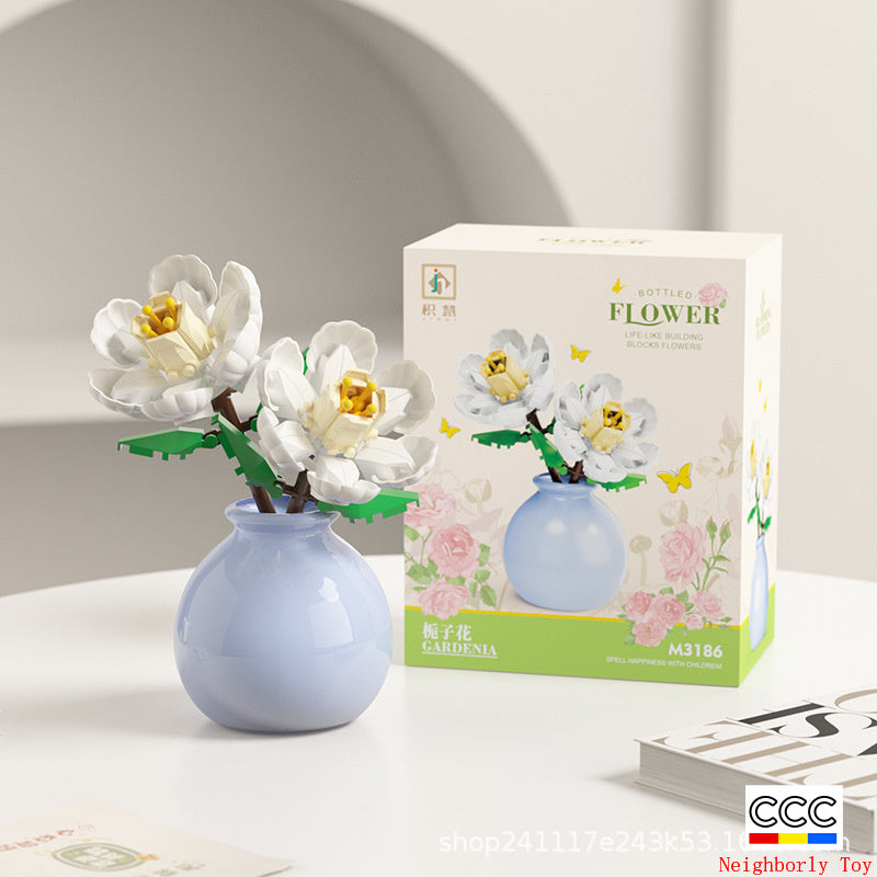 Cross-Border Building Blocks Eternal Flower Transparent Building Blocks Display Cover Home Decoration Desktop Trendy Assembly Toys Gift Wholesale