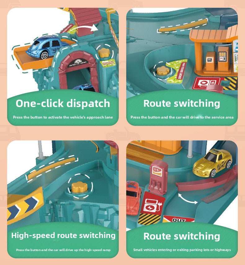 Children's Dinosaur Winding Road City Combination Track Car Adventure Parking Building Educational Toy for Boys