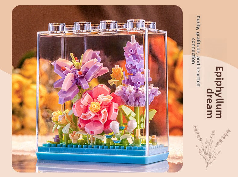 Cross-Border Building Blocks Eternal Flower Transparent Building Blocks Display Cover Home Decoration Desktop Trendy Assembly Toys Gift Wholesale