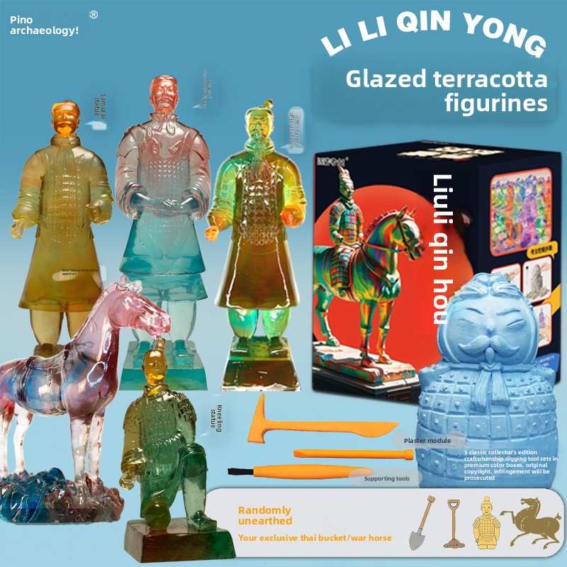 Qin Yong Terra Cotta Warriors and Horses Glazed Generals Kneeling Archers Official Figures Archaeological Model Set for Kids Educational Toy Collection