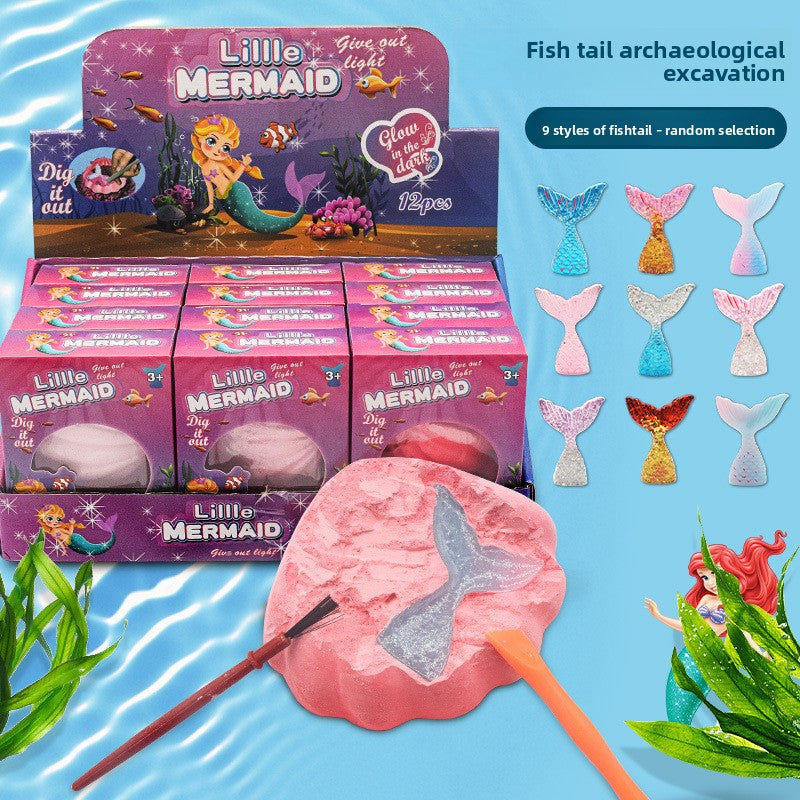 New Mermaid Tail Archaeological Dig Blind Box - Kids DIY Mini Colorful Dinosaur Gem Treasure Hunt Toy