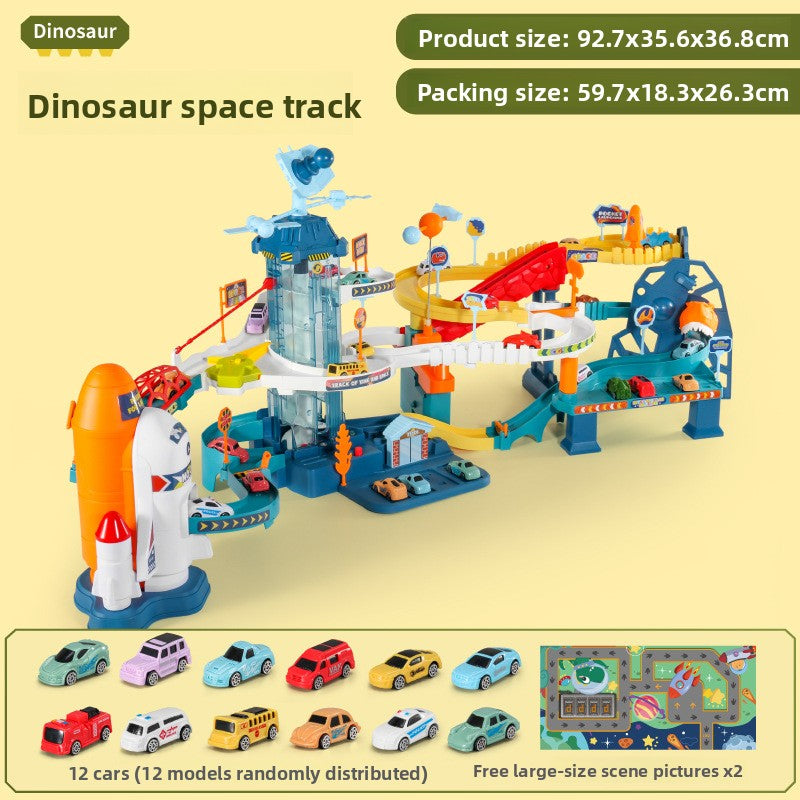 Children's Dinosaur Winding Road City Combination Track Car Adventure Parking Building Educational Toy for Boys
