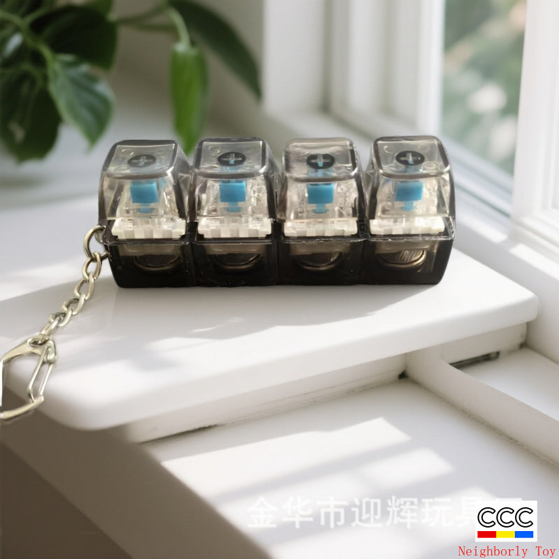 Stress Relief One-Line Four-Key Mechanical Keyboard Switch Tester Macaron Finger Squeeze Stress Relief Keychain