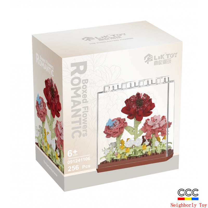 Cross-Border Building Blocks Eternal Flower Transparent Building Blocks Display Cover Home Decoration Desktop Trendy Assembly Toys Gift Wholesale