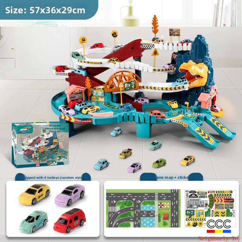 Children's Dinosaur Winding Road City Combination Track Car Adventure Parking Building Educational Toy for Boys