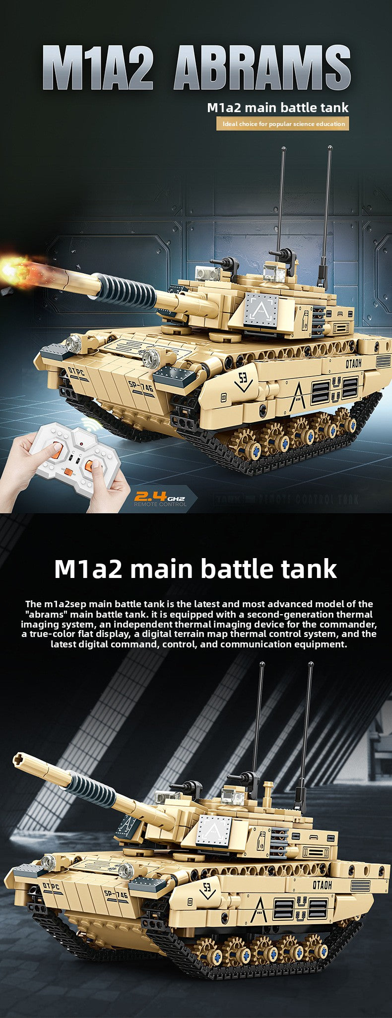 Mingdi 2.4G Remote Control Building Blocks 99A Tank Military Model Compatible with Lego Assembly Children's Toys Student Gift