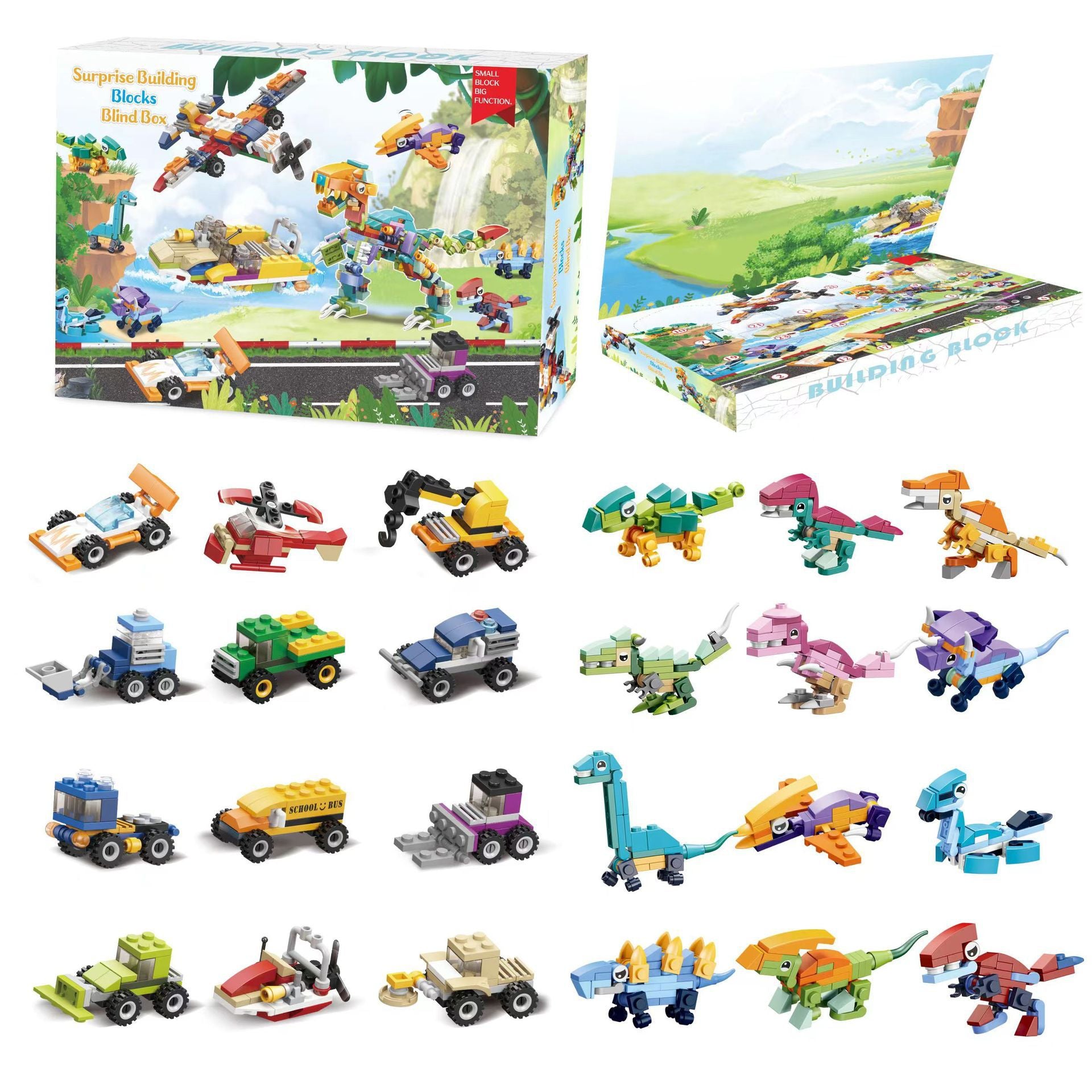Building Blocks Christmas Calendar Blind Box Countdown 24 Grids Children's DIY Car Dinosaur Building Blocks Tear-off Blind Box