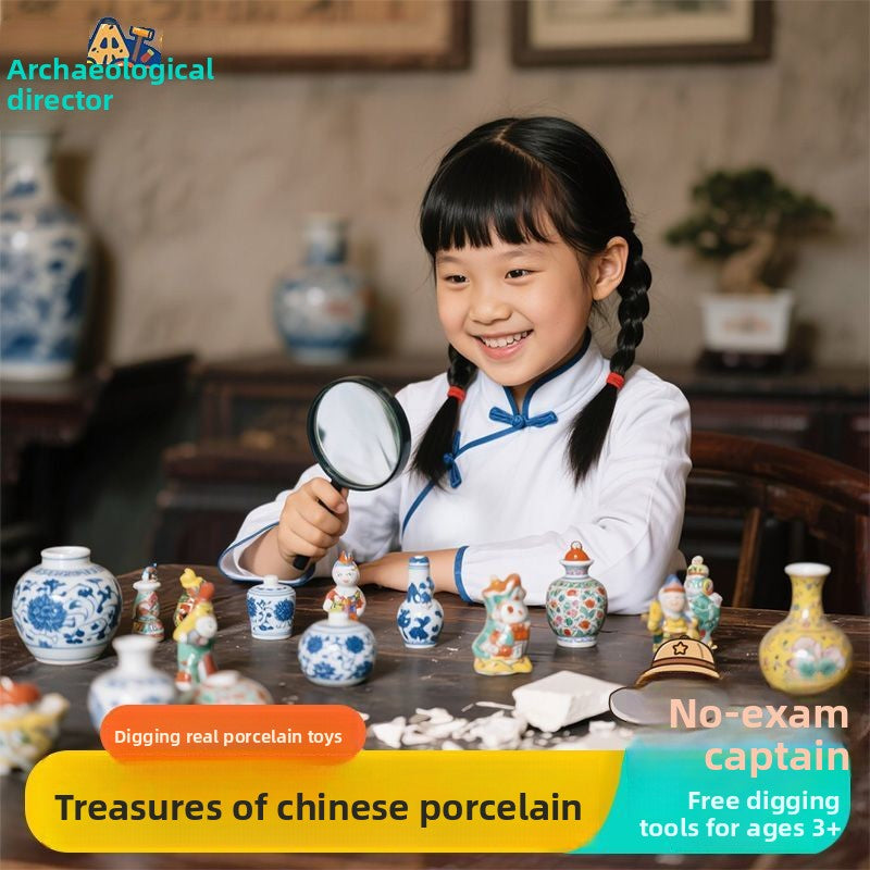 Blue and White Porcelain Treasure Dig Kit - Girls DIY Traditional Culture Archaeological Blind Box Gift