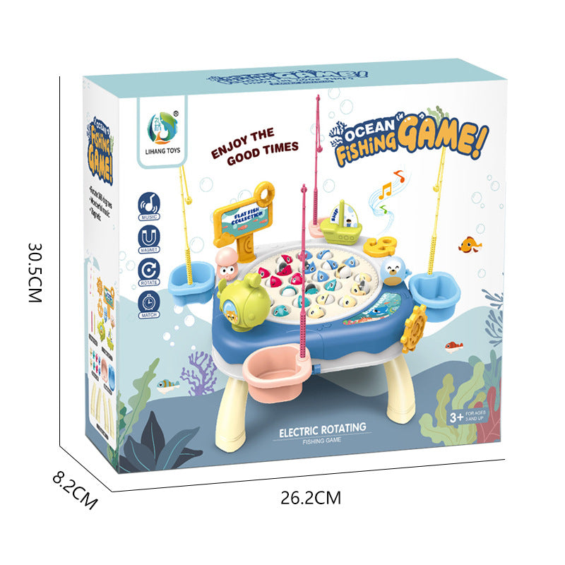 Children's Magnetic Fishing Toy Baby Early Education Educational Boys and Girls Electric Large Rotating Fishing Plate Parent-Child Interaction