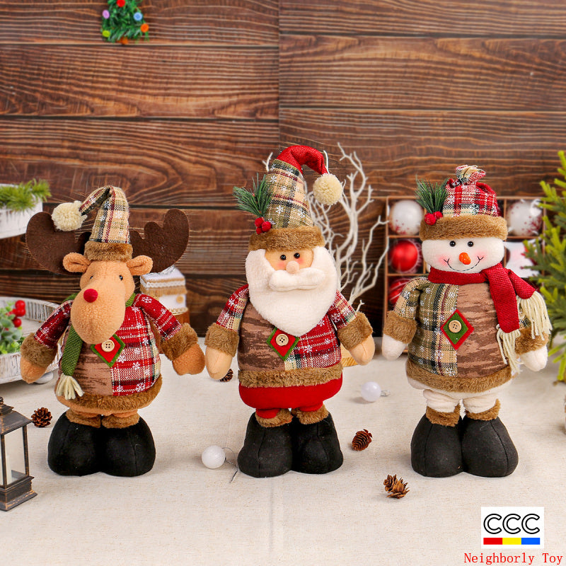 Jingchen Cross-Border Christmas Retractable Doll Window Display Santa Claus Snowman Standing Doll Holiday Decoration