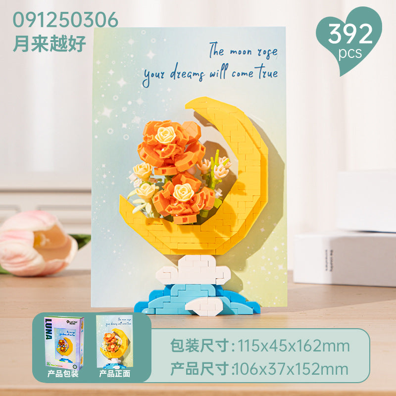 Cross-Border Building Blocks Eternal Flower Transparent Building Blocks Display Cover Home Decoration Desktop Trendy Assembly Toys Gift Wholesale