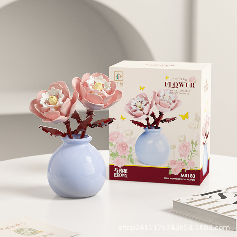 Cross-Border Building Blocks Eternal Flower Transparent Building Blocks Display Cover Home Decoration Desktop Trendy Assembly Toys Gift Wholesale