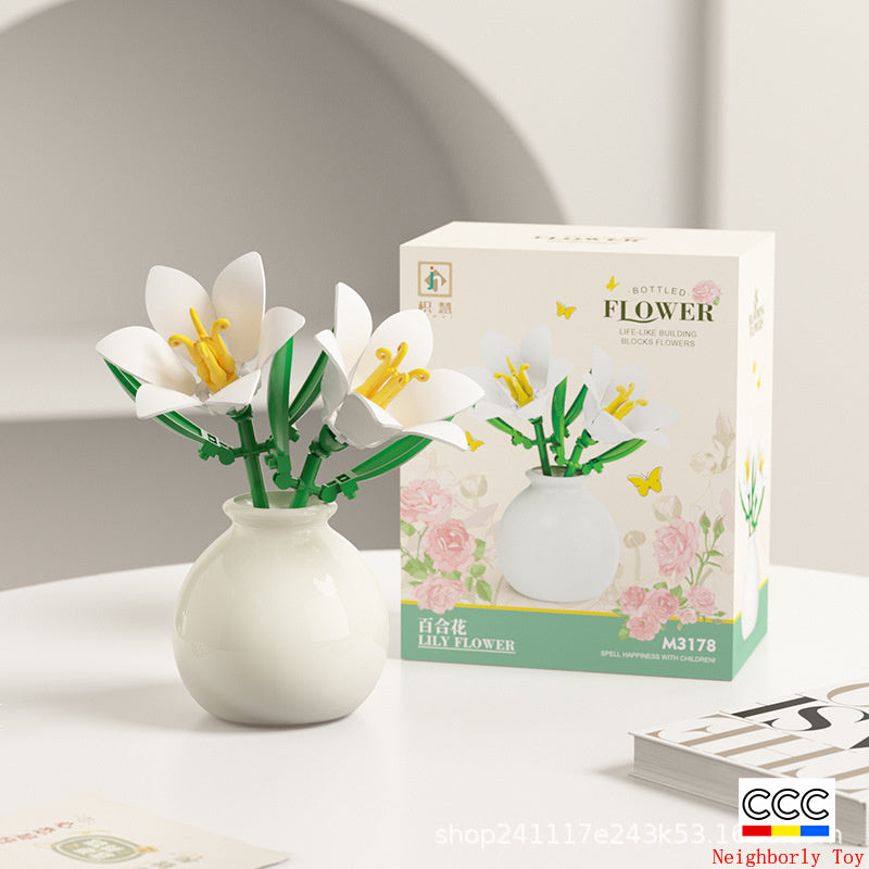 Cross-Border Building Blocks Eternal Flower Transparent Building Blocks Display Cover Home Decoration Desktop Trendy Assembly Toys Gift Wholesale